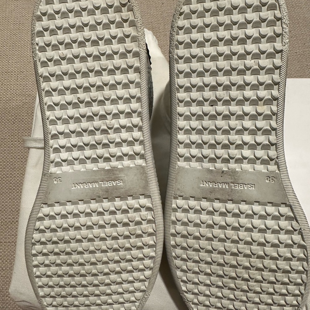 Isabel Marant Silver Metallic & White Leather Sneakers - Picture 2 of 5